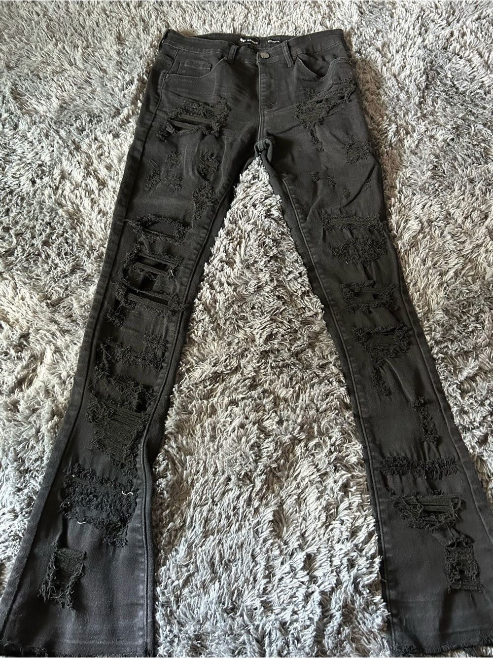 Men’s Black Distressed Bootcut Jeans